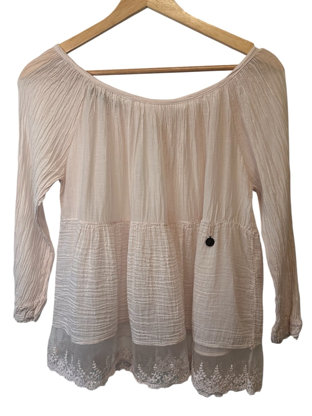 Made in Italy Lightweight Silk Cotton Lace Light Pink Boho Peasant Top Women's S